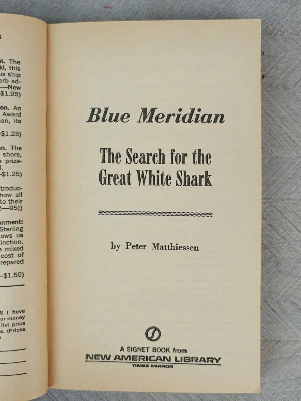 Blue Meridian Peter Matthiessen Paperback 1973 Blue Water White Death Sharks